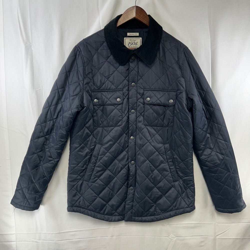Jos A Bank Lightweight Quilted Jacket Mens M Navy Corduroy Collar Tailored Fit